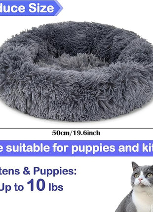 Cat Bed - Calming Cat Bed for Small Kittens Donut Washable Round for Indoor Kittens and Puppies, Anti-Slip Round Fluffy Plush Faux Fur,Large, Dark Blue