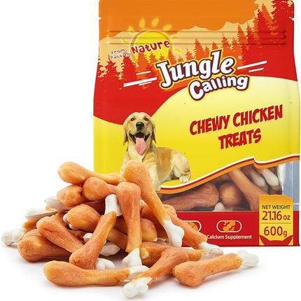 Jungle Calling Chewy Chicken Dog Treats Real Chicken Calcium Bone, Rawhide Free, Teeth Clean & Breath Fresh Dog Training Treats for Small/Medium Dogs, 21.2 oz