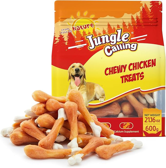 Jungle Calling Chewy Chicken Dog Treats Real Chicken Calcium Bone, Rawhide Free, Teeth Clean & Breath Fresh Dog Training Treats for Small/Medium Dogs, 21.2 oz