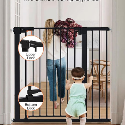 COMOMY 36" Extra Tall Baby Gate for Stairs Doorways, Fits Openings 29.5" to 40.6" Wide, Auto Close Sturdy Safety Dog Gate for House, Pressure Mounted Easy Walk Through Pet Gate with Door, Black