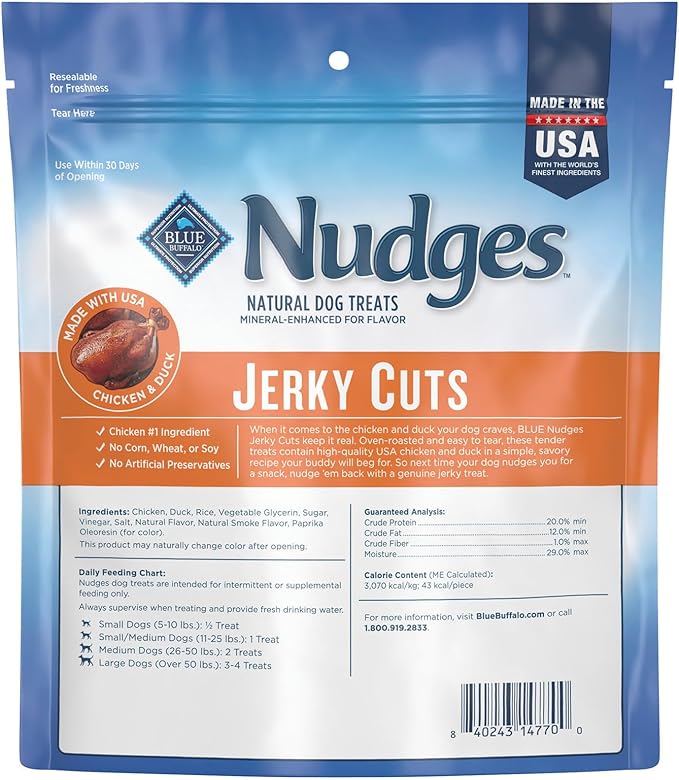 Blue Buffalo Nudges Jerky Cuts Natural Dog Treats, Duck, 10oz