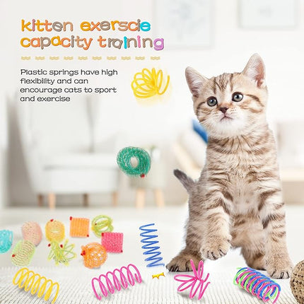 Sumind 30 Pieces Cat Springs Spiral Kitten Springs Interactive Cat Toys Pet Plastic Coil Spiral for Kitten Bouncing Play Training, 2 Styles