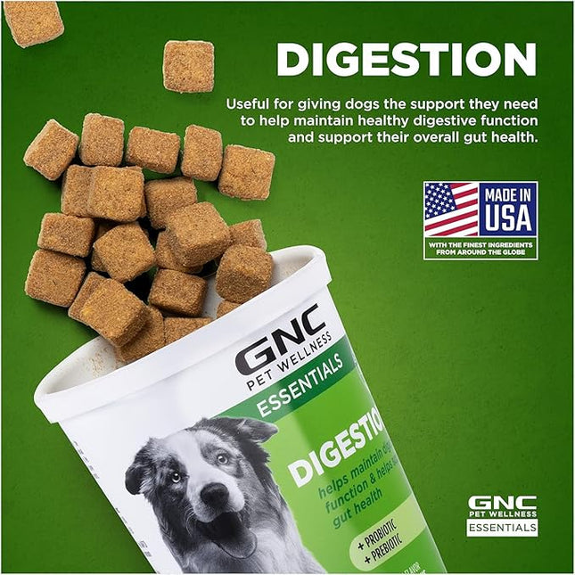 GNC Pets Essentials Digestion Dog Supplements, Probiotic Support Soft Chews in Bacon Flavor for Dogs, Daily Digestion Aid in Reusable Container - Puppy & Adult Pet Health Supplement, 60 Count - 3 Pack