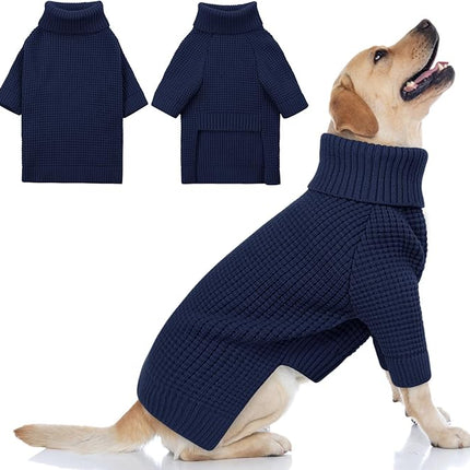 Queenmore Soft Warm Large Dog Sweater, Large Dog Sweaters, Doggie Christmas Sweater, Waffle Knit Extra Large Puppy Sweater, Pull-on Pet Turtleneck Sweater, Navy Blue 3XL