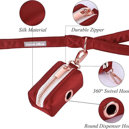 lionet paws Cute Dog Poop Bag Holder with Dog Poop Bag for Leash, Silk Dog Bag Dispenser, Matching Dog Collar