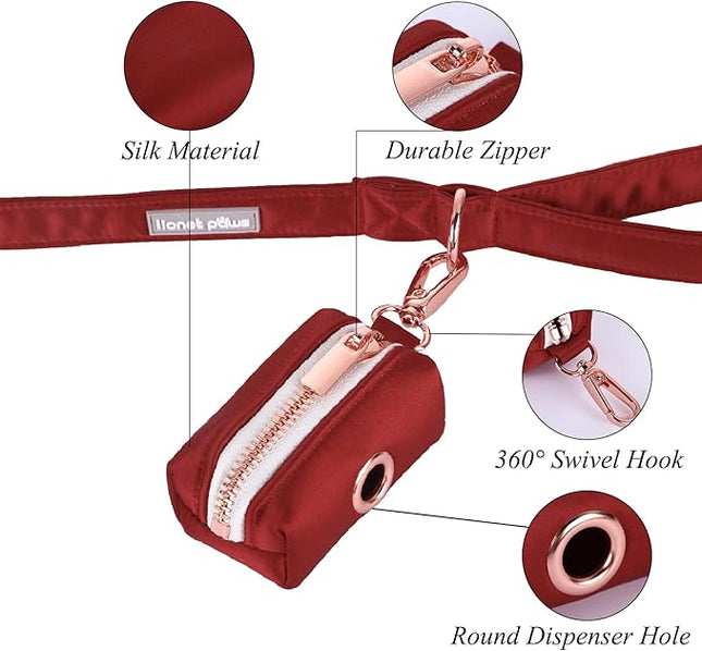 lionet paws Cute Dog Poop Bag Holder with Dog Poop Bag for Leash, Silk Dog Bag Dispenser, Matching Dog Collar