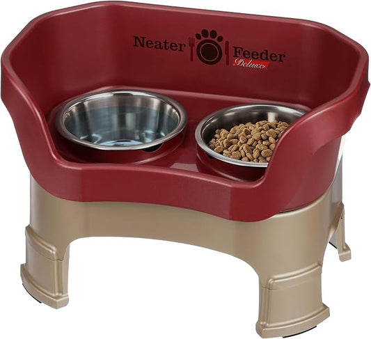 Neater Feeder Deluxe Mess Proof Dog Bowls Elevated Medium Sized Dogs (19-40 lbs) Made in USA, No Spill Raised Dog Food Bowl Stand w/Leg Extension, Stainless Steel Food and Water Bowl Set, Cranberry