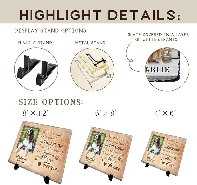 Personalized Pet Memorial Stone, Custom Dog Memorial Gifts for Loss of Dog with Photo Name Date, Dog Remembrance Gift, Loss of Dog Sympathy Gift for Dog Cat Lovers (Quote 18)