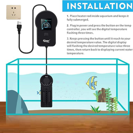 hygger Fast Heating Aquarium Heater 500W with Digital Controller for 60-120 Gallon Fish Tank Cichild Turtle Pond Accurate Adjustable Temperature