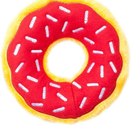 ZippyPaws - Original Donutz No Stuffing Squeaky Plush Dog Toy - Cherry