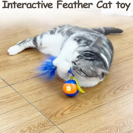 Migipaws Interactive Cat Ball Toy Set, Fun Tracker, Automatic Rolling Chase Ball with Fluffy Tail, A Small Mice, Rechargeable (Blue)