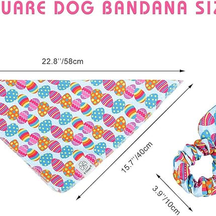 E-Clover Easter Dog Bandana & Matching Scrunchie Set Egg Dog Bandanas Scarf with Bunny Hair Tie for Small Puppy Dogs Pet Owner
