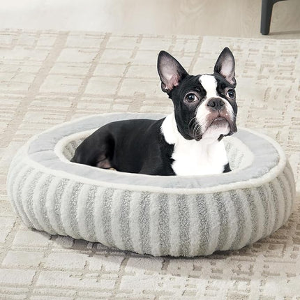 Dog Bed Medium Size Dogs, Washable Large Cat Beds for Indoor Cats with Anti-Slip Bottom, Supportive Soft Calming Sleeping Pet Bed for Puppy and Kitten, 25 inches, White