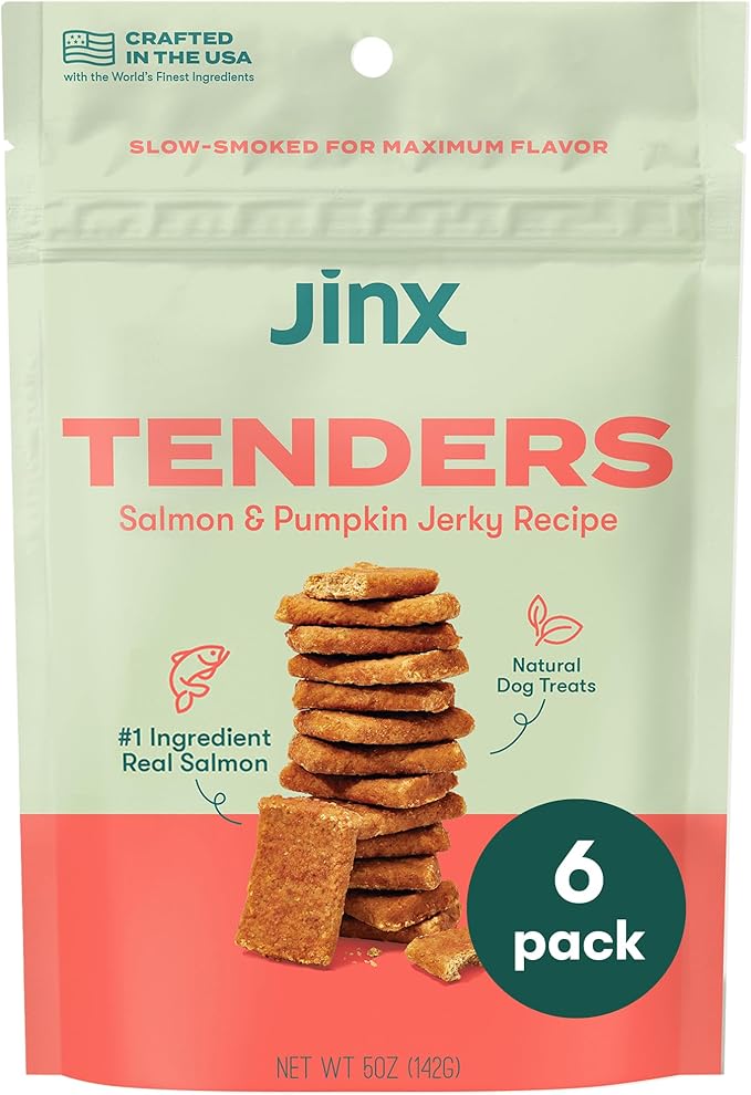 Jinx Salmon Tenders Jerky Dog Treats – Soft & Chewy, All Natural Dog Jerky Treats with High-Protein Salmon - Pet Products for All Dogs (Puppies, Adults & Seniors) - 5oz, Pack of 6