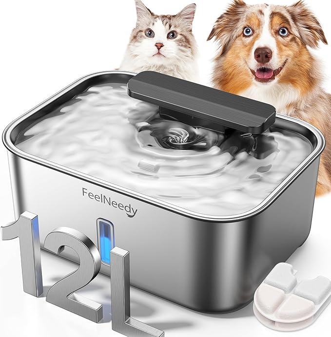 3 Gal Stainless Steel Dog Water Fountain for Large Dog, Pet Water Fountain, Dog Water Bowl Dispenser with Water Level Window, Super Quiet for S-L Dogs and Multi-Pet, Easy to Clean(FN-W13)