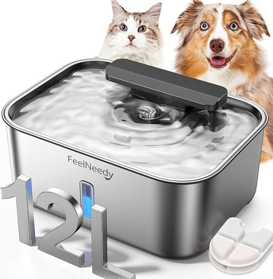 3 Gal Stainless Steel Dog Water Fountain for Large Dog, Pet Water Fountain, Dog Water Bowl Dispenser with Water Level Window, Super Quiet for S-L Dogs and Multi-Pet, Easy to Clean(FN-W13)