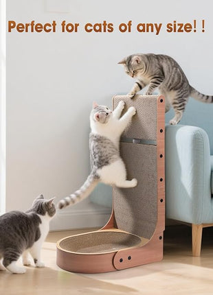 Cat Scratcher, 2 in 1 Multifunctional 26.8 Inch L Shape Cat Scratch Pad Wall Mounted with Oval Cat Bed Bowl and Built-in Toy Balls for Indoor Cats (1 PCS Cat Scratcher Include Toy Balls)