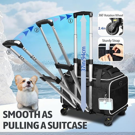 Petskd Top-Expandable Pet Carrier with Wheels 18x13x9.5 Inches Southwest Airline Approved, Soft-Sided Carrier for Small Cats Dogs with Locking Safety Zippers and Anti-Scratch Mesh(Black)