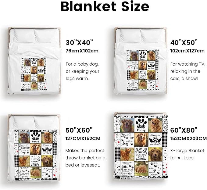 Artsadd Custom Dog Photo Memorial Blanket Personalized Pet Memorial Gifts for Dogs Loss of Pet Sympathy Gift Bereavement Remembrance Passing Away Gifts, Picture Blanket