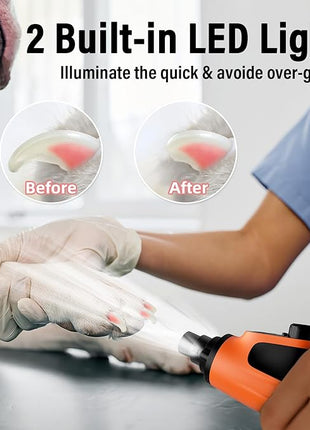 Casfuy Smart 6-Speed Dog Nail Grinder - 50% More Power Pet Nail Grinder with 2 LED Lights Quiet Rechargeable Electric Dog Nail Trimmers File Toenail Grinder for Large Medium Small Dogs & Cats(Orange)