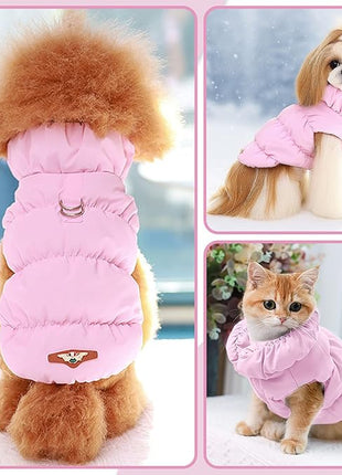 Winter Warm Dog Jacket for Small Medium Dogs Cat Cold Weather Coats with Harness Paded Dogs Fleece Vest Waterproof Windproof Dog Snow Jacket Pet Puppy Clothes (Pink,XL)