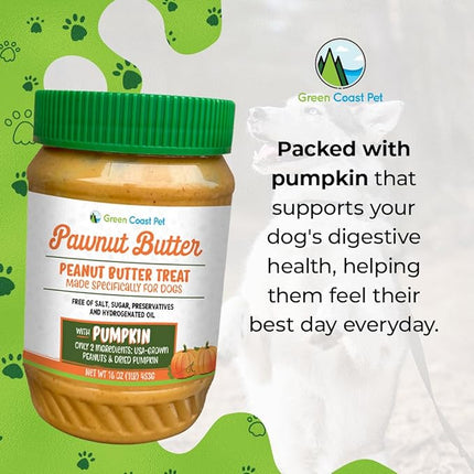 Natural Peanut Butter for Dogs Safe - 100% Healthy Dog Treats - No Sugar, Xylitol Free, Digestive Support - Puppy Dog Peanut Butter with Pumpkin 16 oz - Made in USA Premium Quality