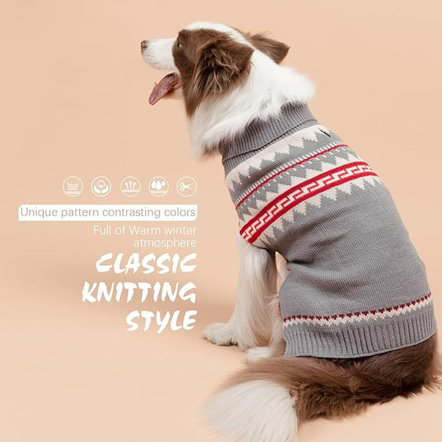 BINGPET Dog Sweater, Turtleneck Classic Knit Dog Sweaters for Small Medium Large Dogs with Leash Hole, Pet Winter Clothes Warm Sweatshirts Outfits for Doggie and Cats Grey(Medium)