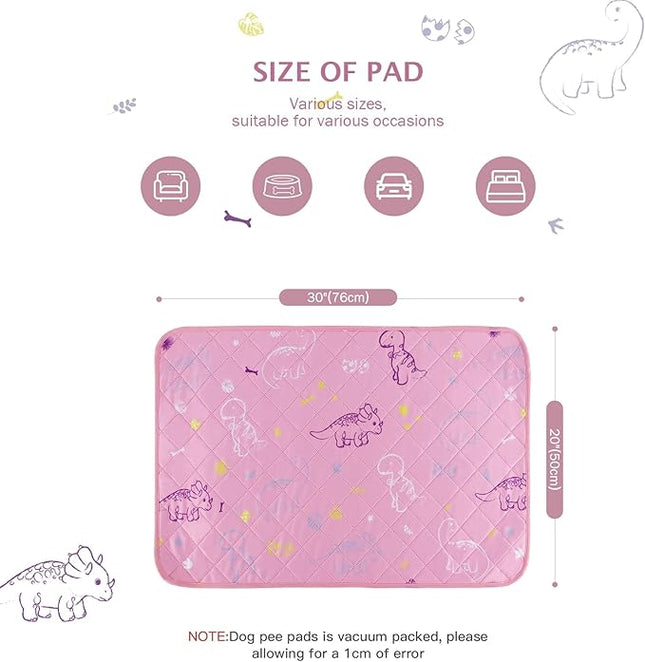 IEUUMLER Washable Pee Pads for Dogs, 2 Pack Non-Slip & Waterproof Pack Whelping Pad, Reusable Washable Puppy Potty Training Pad with Fast Absorbent for Playpen EU007 (Pink Dinosaur, 30"X20"-2pcs)
