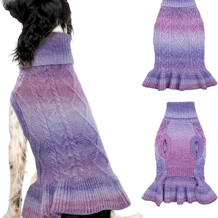 QBLEEV Custom Puppy Turtleneck Sweater Dresses - Soft, Warm, Medium Winter Fall Pet Sweaters for Dogs, Customizable Turtleneck Christmas Sweaters, Holiday Doggie Vests for Girls & Boys