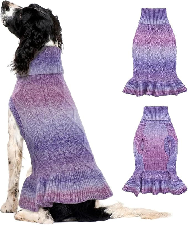 QBLEEV Custom Puppy Turtleneck Sweater Dresses - Soft, Warm, Medium Winter Fall Pet Sweaters for Dogs, Customizable Turtleneck Christmas Sweaters, Holiday Doggie Vests for Girls & Boys