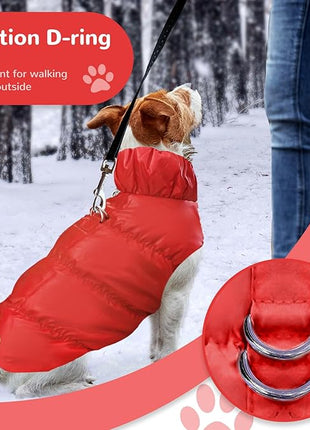 Winter Warm Dog Jacket for Small Medium Dogs Cat Cold Weather Coats with Harness Paded Dog Fleece Vest Waterproof Windproof Dogs Snow Jacket Pet Puppy Clothes (Red,S)