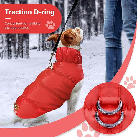 Winter Warm Dog Jacket for Small Medium Dogs Cat Cold Weather Coats with Harness Paded Dog Fleece Vest Waterproof Windproof Dogs Snow Jacket Pet Puppy Clothes (Red,S)