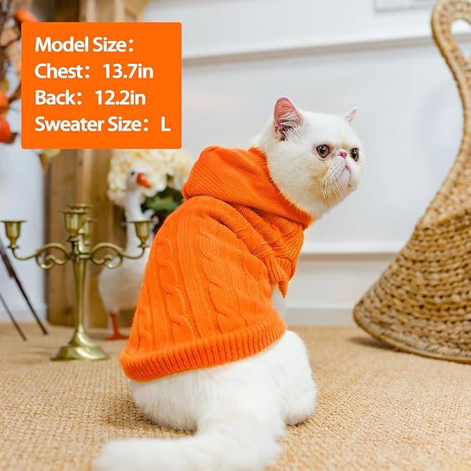 PUPTECK Winter Dog Cat Sweater Coat - Soft Cold Weather Clothes Knitwear for Kitties & Small Dogs Indoor Outdoor Walking Warm, Knitted Classic for Doggies Kitties Girls Boys, Orange L