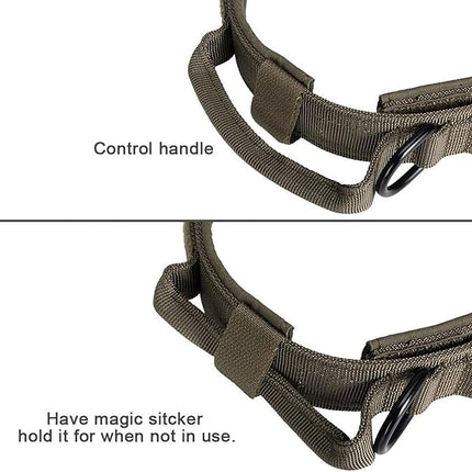 EXCELLENT ELITE SPANKER Tactical Dog Collar Nylon Adjustable Training Collar Military Dog Collar Heavy Duty Metal Buckle with Control Handle for Medium and Large Dogs with Patches(Ranger Green-M)