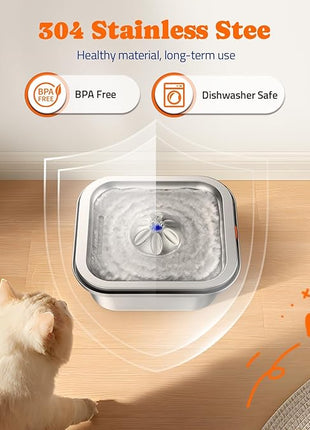Cat Water Fountain Stainless Steel: 4L/140oz Pet Fountain Water Bowl Indoor, Automatic Dog Drinking Dispenser, Cat Feeding Watering Supplies, Metal Kitty Waterer Fountain, 1 Replacement Filters