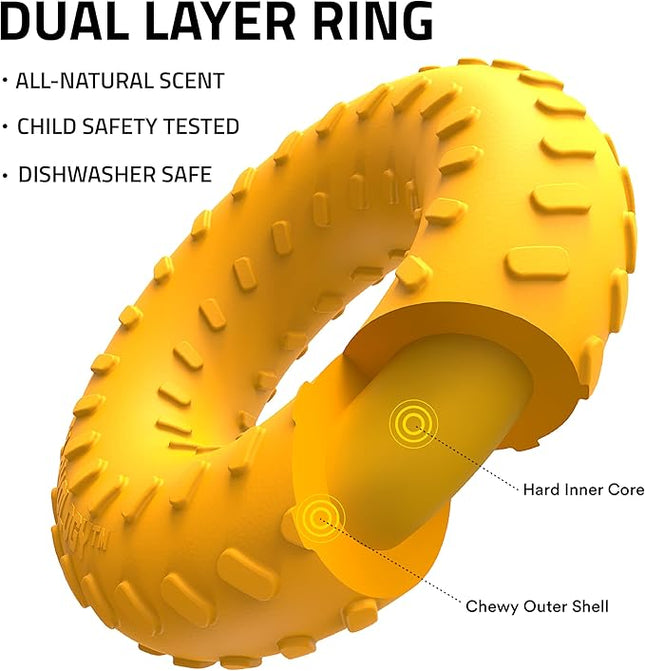 Playology Dog Toys | Dual Layer Ring Durable Chew Toy for Aggressive Chewers | Medium Cheddar Cheese Scented Toy - Easy to Clean and Made from Non Toxic Materials