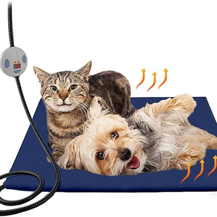 NAMSAN Heated Cat Bed, 7-Level Adjustable Temperature Rabbit Warming Mat, Outdoor/Indoor Dog Cage Heating Pad with Chew Resistant Cord, Blue