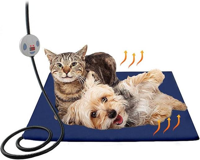 NAMSAN Heated Cat Bed, 7-Level Adjustable Temperature Rabbit Warming Mat, Outdoor/Indoor Dog Cage Heating Pad with Chew Resistant Cord, Blue