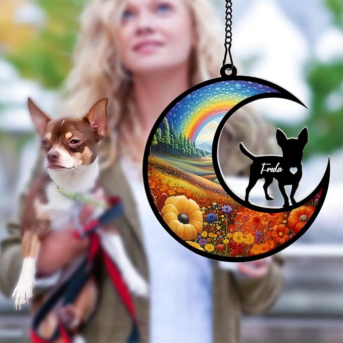 xrlsg Personalized Dog Memorial Suncatcher Custom Name Dog Breeds Suncatcher Ornament Loss of Dog Sympathy Gift for Dog Lover-5"