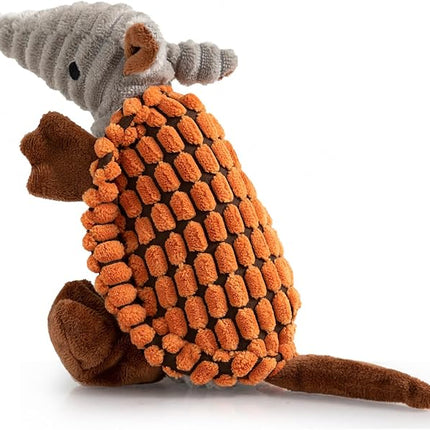 Hollypet Plush Dog Squeaky Toy Stuffed Armadillo Animal Pet Puppy Chew Toys with Clean Teeth for Small Medium Large All Breed Sizes Dogs, Tangerine, 8 in
