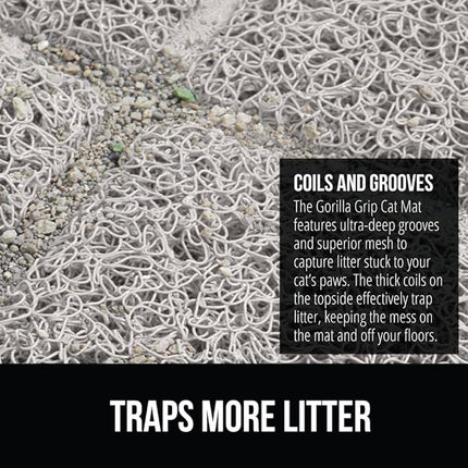 GORILLA GRIP Cat Litter Box Mat, 35x23, Water Resistant, US Designed Kitty Litter Trapping Mats, Easy to Clean, Scatter Control, Less Mess and Clean Floors, Kitten Supplies for Indoor Cats, Light Gray