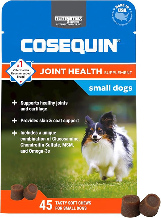 Nutramax Cosequin for Small Dogs, Joint Health Supplement, Contains Glucosamines, Chondroitin, MSM and Omega-3s, Supports Joint and Skin and Coat Health, Soft Chews, 45 Count