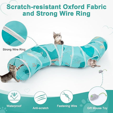 Glittme Cat Tunnel, Cat Tunnels for Indoor Cats, S-Shape Cats Cave with Cat Toys, Foldable Cat Tubes and Tunnels for Cats, Rabbit, Puppy, Guinea Pig