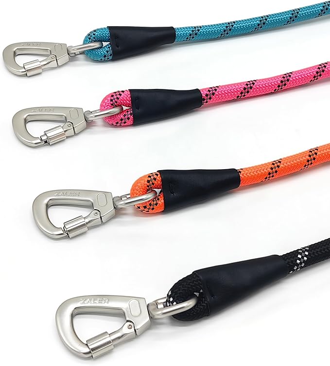 ZALER Short Dog Leash, 18 Inches Rope Traffic Leashes for Dogs, Reflective Dog Lead with O-Ring, Heavy Duty Pet Leash for Large and Medium Dogs (18" Green Gray)