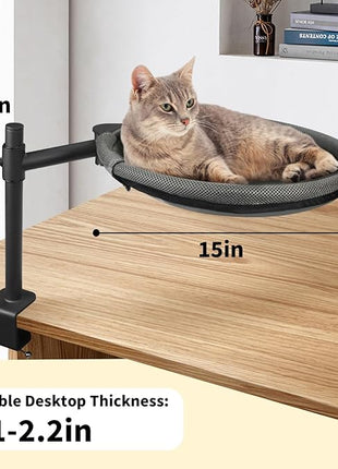 Cat Desk Bed, 360° Rotating & Adjustable Shelf Mount, Elevated Cat Hammock with Washable Air Mesh Fabric Nest, Breathable & Comfortable for Indoor Kitten Cats