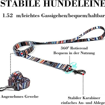 Roses&Poetry Dog Collar and Leash for Small,Adjustable Durable Blue 5ft Puppy Leash Collar for Dog Training Lead（Stripe-L）