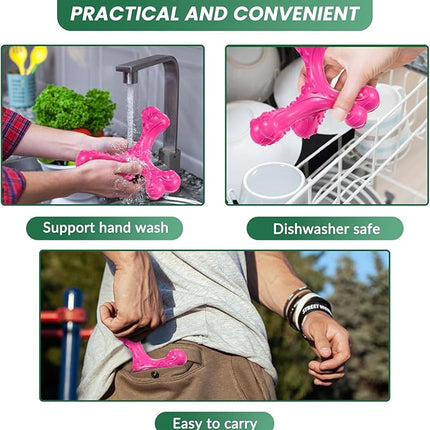 Dog Chew Toys for Aggressive Chewers Large Breed,Indestructible Bones Toy，Durable Cleaning Toothbrush Natural Rubber Dog Toys… (Pink)