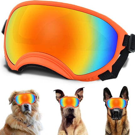Large Dog Sunglasses with Adjustable Strap UV Protection, Winproof Puppy Sunglasses, Suitable for Medium-Large Pet Glasses, Dogs Eyes Soft Goggles, OrangeColours