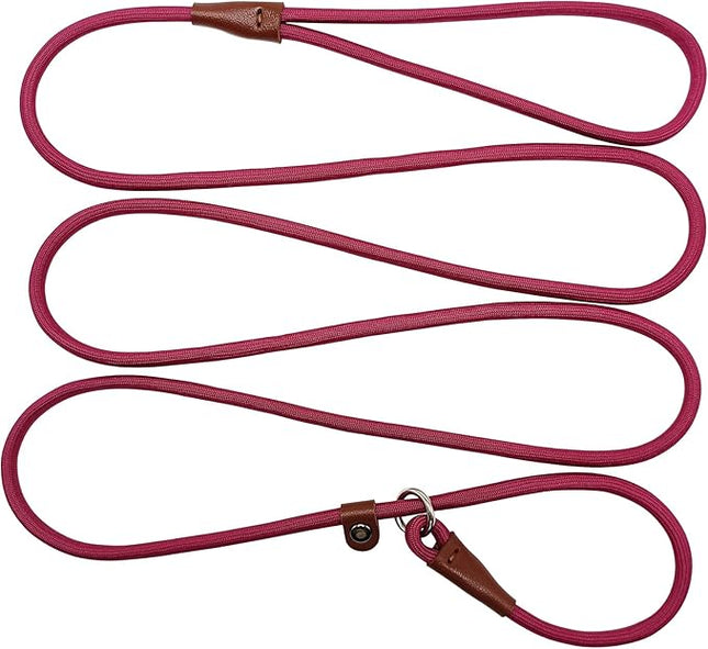 BTINESFUL 7FT Slip Lead Dog Leash, Strong Nylon Rope Leash, 1/4 inch Diam Dog Training Lead for Small Medium Large Dogs, Wine red