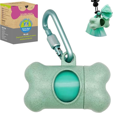 Dog Poop Pickup Bags Holder Dispenser with 1 Roll Random Color Leak-proof Scented Doggy Waste Bags and Carabiner with Safety Lock Plus Hook and Loop Fastener Never Loose on Leash Lead Again (Blue)